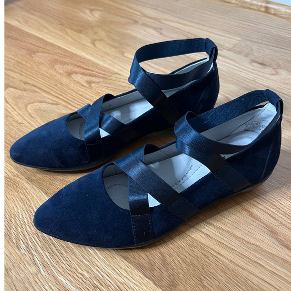 Jambu Shoes - NEW! Jambu 7.5 Navy BLUE SUEDE Ballet Flats Rumson Too Pointy Toe Comfort